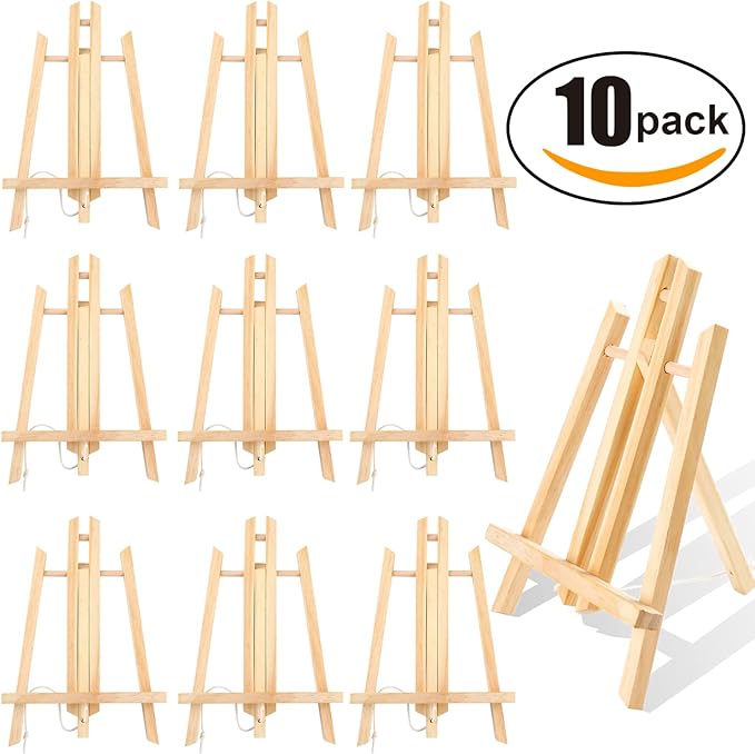 AROIC Wood Easels, Easel Stand for Painting Canvases, Art, and Crafts. (11.8 inch, 10 Pack), Tripod, Painting Party Easel, Kids Student Table School Desktop, Portable Canvas Photo Picture Sign Holder.
