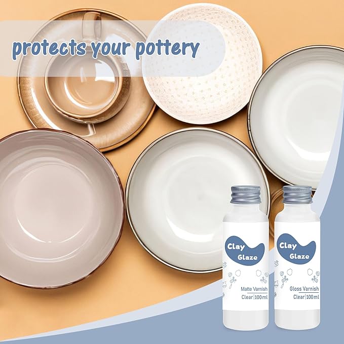 100ml Air Dry Clay Glaze, Clay Varnish for Air Drying Clay, Clear Acrylic Varnish for Craft Pottery Waterproof & Matte Finish
