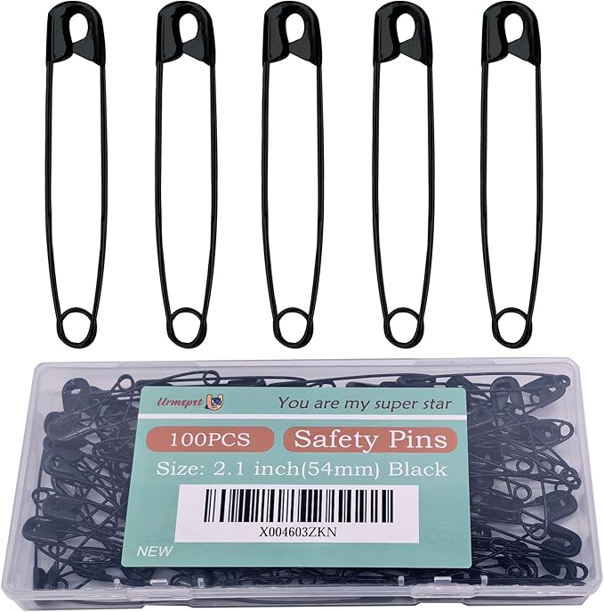 Safety Pins, 100PCS-2.1Inch Small Safety Pins, Rust-Resistant Nickel Plated Steel, Sharp Edge Safety Pin for Clothes, Sewing, Arts & Craft, Small Decorative Safety Pins (Black), UR-28