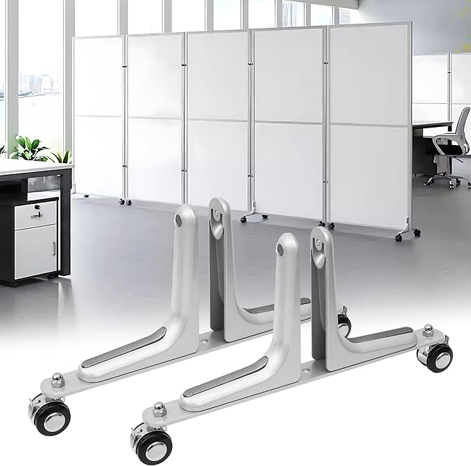 MYOYAY 2 Packs Room Divider Stabilizer Feet with Stainless Steel Wheels, Folding Room Screen Divider Stand Support Bases Privacy Screen Partition Holder Feet for Hotel Home Office (Sliver)