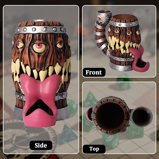 Dice Tower Mug, Dice Rolling Tower, Comes with 7 PCS Dice Set, Suitable for DND Dungeons and Dragons, Tabletop Games, Available As Drink Holder, D&D Gifts, DND Accessories (Original Wood)