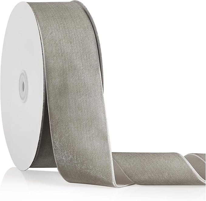 2" X 20 Yards Silver Grey Velvet Ribbon for Christmas Tree Wreath Decoration Handmade Crafts Ornaments Gift Wrapping & Bow Making