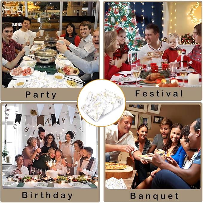 80-Pack Napkins Disposable Paper Towel Cocktail Dinner Party Decoration, Gold Splash