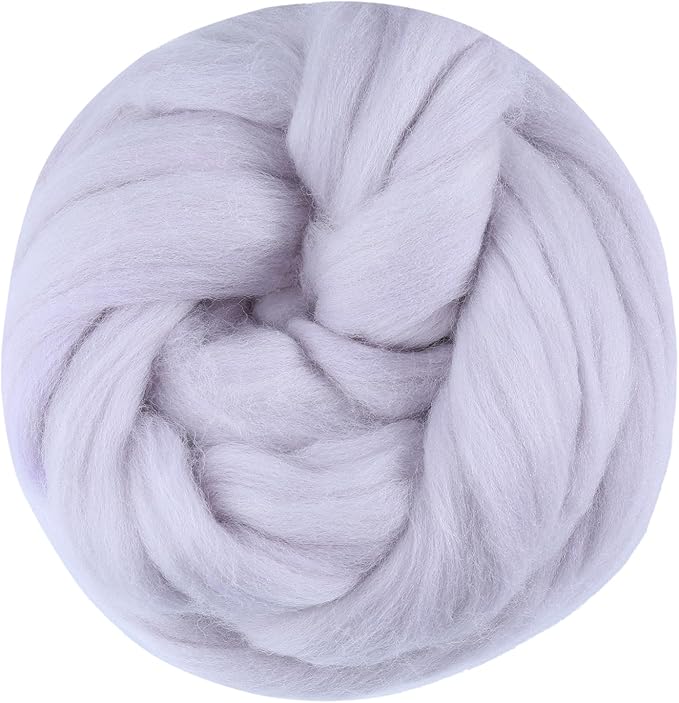 3.53oz Wool Roving Yarn, Fiber Roving Wool Top, Needle Felting Supplies, Pure Wools, Chunky Yarn, Spinning Wools for Needle Felting Wet DIY Hand Spinning (Grey)