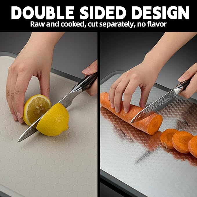 Cutting Board Double Sided,2 Pcs Vegetable Board With Sharpening Stone,Large Size+Small Size,Food Grade Stainless steel and Wheat straw PP Material,Eco-Friendly (11.8x15.6)