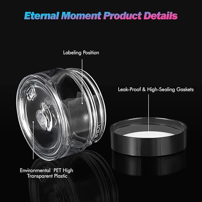 Eternal Moment 36 Pack 1 OZ Plastic Jars Round Clear Cosmetic Container Jars with Lids, Perfect for Lotion, Cream, Ointments, Makeup, Eye Shadow, Rhinestone, Samples, Pot, Travel Storage