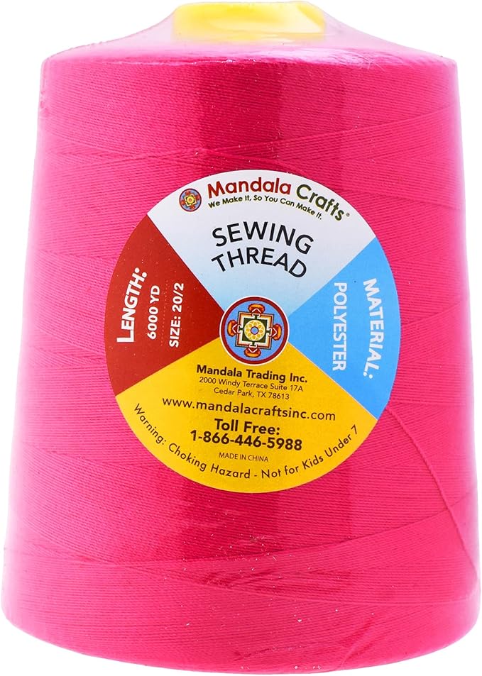 Mandala Crafts 4 Pack of Serger Threads Cones Spools - 20S/2 24000 Yards Polyester Hot Pink Threads for Sergers Machine and Overlock Quilting Sewing Machine