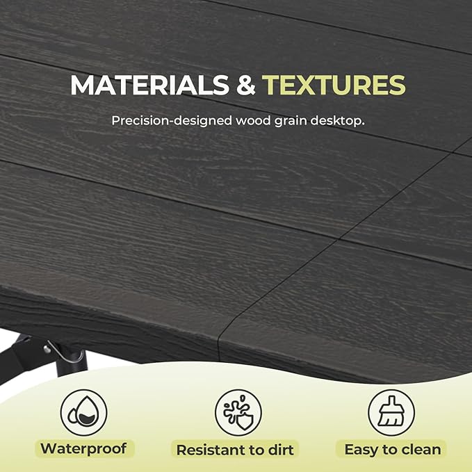 4Ft Folding Table Adjustable Height Portable Folding Tables Heavy Duty 400 lbs Capacity, Wood Grain Tabletop for Working Meeting Parties, Picnic, Camping, Weddings, Garden Dining-Black