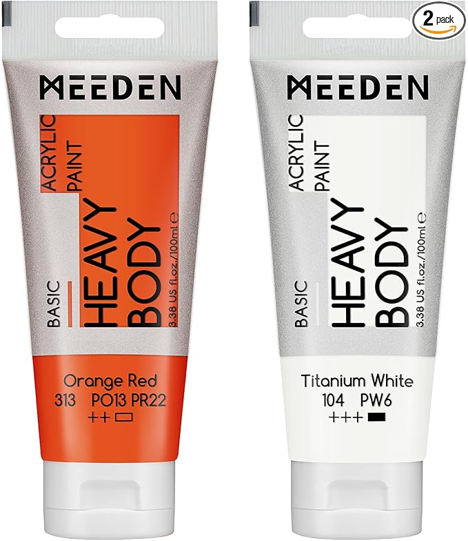 MEEDEN Acrylic Paint Orange Red: 100ml/3.38oz Heavy Body Acrylic Paint Tube Bundled with Additional Titanium White Color for Art Craft Painting
