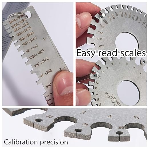 ZeeDix 4 Pcs Stainless Steel Metal Sheets Welding Thickness Gauge- Wire Gauge Measurement Tool, Standard Dual-Sided Round Wire Cable Sheet Gage and Wire Welding Material Thickness Gauge
