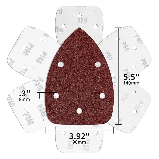 100-Pack Mouse Sandpaper(5-Hole) for Mouse Detail Sanders,Grits40/60/80/100/120/180/240/320/400/600,Premium Aluminum Oxide,Easy to Replace,Ideal for Woodworking,Furniture Refinishing,and Crafting