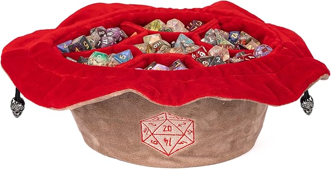 Large Dice Bags D&D with Pockets Khaki Storage Bag D20 Logo for DND RPG Game (with 1lb Random DND Dice)