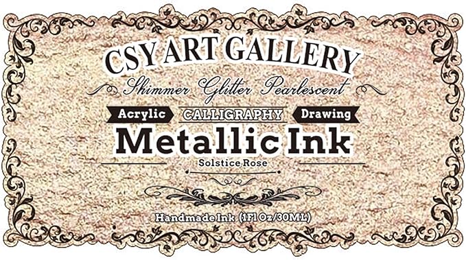 CSY Art Gallery Metallic Acrylic Ink, 1-oz(30ml) Bottle with Dropper, Quick Dry Permanent Acrylic Drawing Inks for Artist (Solstice Rose)