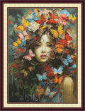 Threadhaven Cross-Stitch Kit 14CT Aida Counted Embroidery Complete Set with Fabric, Threads, Needles & Chart-Premium Beautiful Girls Design for Adults & Beginners- Butterfly Beauty 16.1''×20.8''