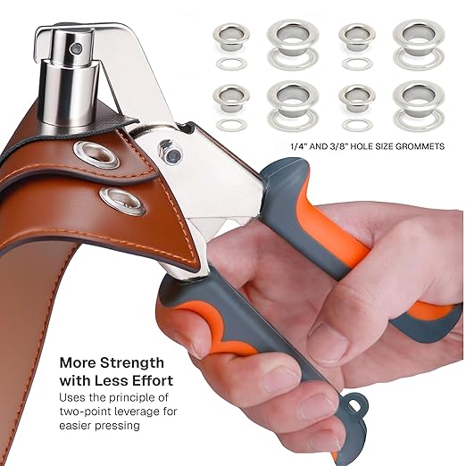 CRAFTMEMORE Grommet Tool Kit with 200 Silver Grommets, 3/8 and 1/4 inch Double Head Pliers, for Tarps, Fabric Rings, Leather, Tents, Vinyl, Canvas