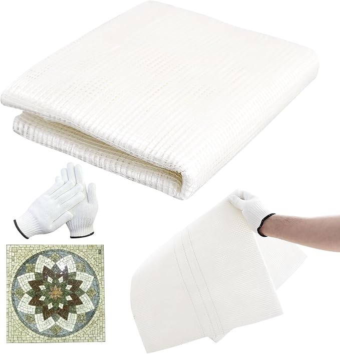 36" x 118" Mosaic Mesh for for Back Mounted Tile with Gloves, Fiberglass Mosaic Mesh Backing Boast for Tile Installation Supplies Tools, Non Sticky (36" x 118")
