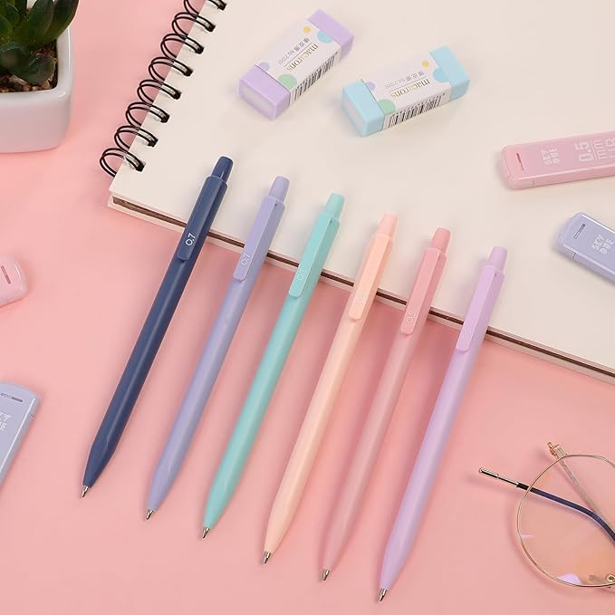 SKYDUE Cute Mechanical Pencils Set with Case, 6PCS 0.5mm & 0.7mm Mechanical Pencils, 360PCS HB Lead Refills, 4PCS Pastel Erasers, Pastel Back to School Supplies for Girls