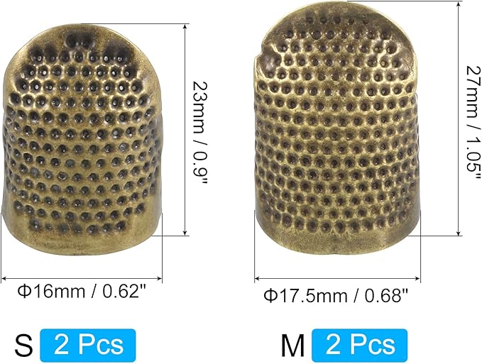 uxcell Sewing Thimble Finger Protector, 4 Pcs Metal Finger Shield Ring for Hand Sewing, Craft Accessories DIY Sewing Tools, Bronze, 2 Sizes