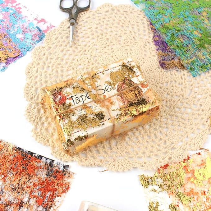A5 Size Colorful Foil Textured Fabric Art Paper Scrapbooking Decorative, 20 Sheets Sparkle Metallic Lace Mesh for Crafts, Junk Journaling Supplies, Card Making, Collage