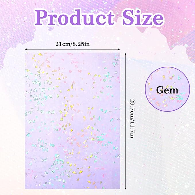 60 Sheets Holographic Laminate Sheets Clear Glitter A4 Size Vinyl Sticker Paper Holographic Overlay Self Adhesive Waterproof Transparent Film, 11.7 x 8.3 Inch (Broken Grass)