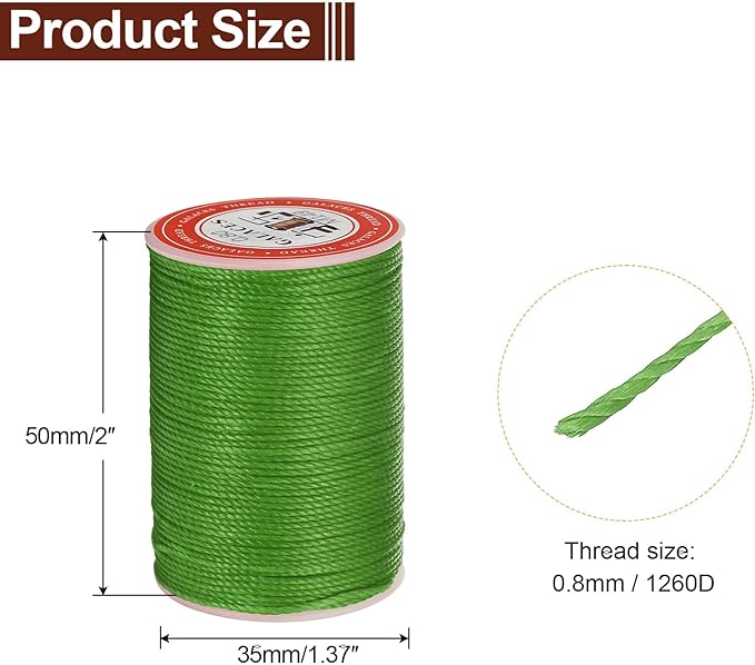 uxcell Round Leather Sewing Waxed Thread, 55m / 60 Yards Polyester Wax String, 0.80mm Wax Stitching Cord for Leather Crafts, Bookbinding, Bracelets Braided, Light Green, 2pcs