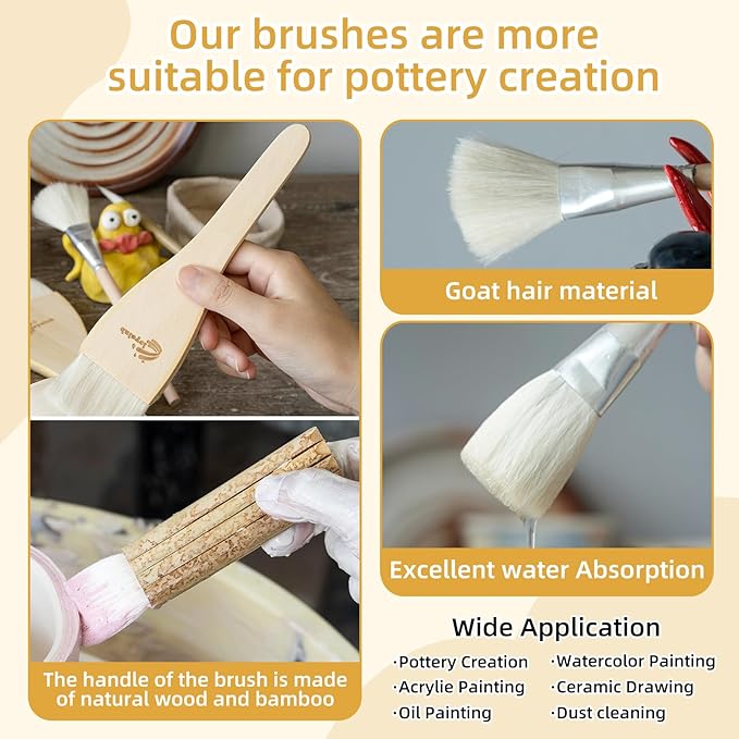 Pottery Glaze Brushes,10 PCS Painting Ceramic Brush Set, Different Shape Wool Soft Bristle for Ceramic Pottery Glazing Creation