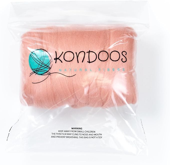 Colored Natural Wool roving, 8 OZ. Best Wool for Needle Felting, Wet Felting, handcrafts and Spinning.Weaving Felting Big Yarn (Salmon Pink)
