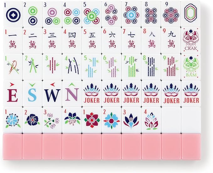 American Mahjong Tile Set,166 Tiles White Pink Acrylic Carving Tiles,Mahjong Game Set with Portable Travel case(Racks Not Included)