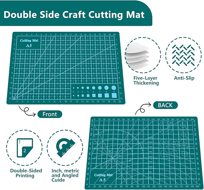 Cutting Mat 8in6in Self Healing Cutting Mat Size Double Sided 5-Ply Rotary Sewing mat for Crafts Fabric Quilting Hobby Art Clay Precision Scrapbooking Project, A5, Sky Blue 4PCS