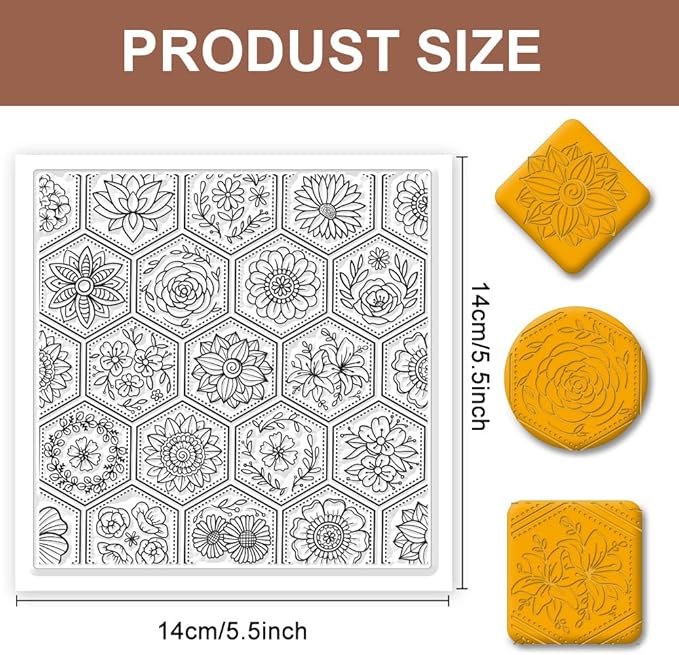 CHGCRAFT Flowers Boom Silicone Texture Stamp Clay Modeling Pattern Pad Texture Sheets for Polymer Clay Making Earrings Jewelry, 5.5x5.5inch