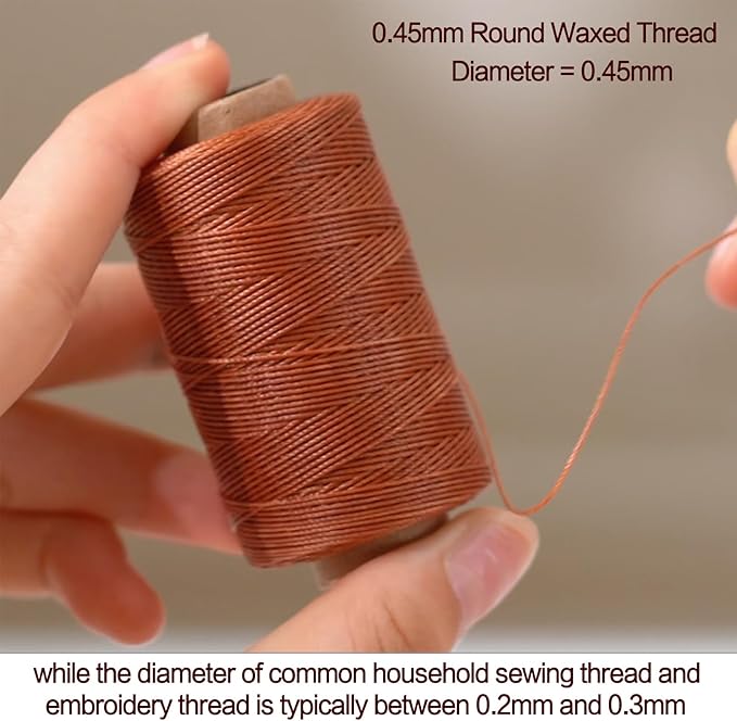 Round Waxed Thread 0.45mm 12 Neutral Colors, Thin Cord Wax Coated 3 Ply Polyester Strings 115 Yards/Spool for Leather Upholstery Sewing, Stitching, Bookbinding, Beading, Macrame Braiding