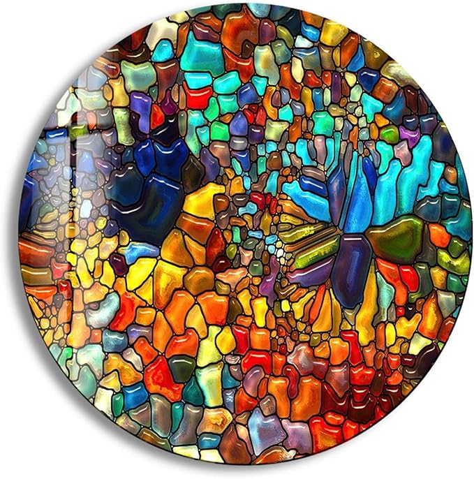 My Photostation.com 24''(60cm) Diameter Red Mosaic Round Glass Wall Art Tempered Glass Printing Wall Decor Large Wall Art Wall Hangings