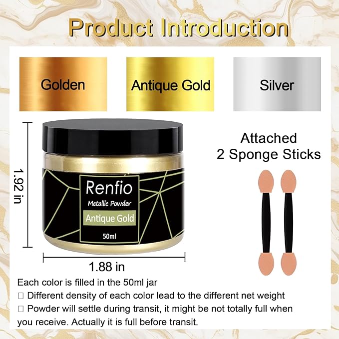 Renfio Metallic Pigment Powder,Silver Mica Powder for Resin,50ml Silver Resin Color Pigment for Kintsugi,Polymer Clay,Crafts,Slime,Candle,Nail,Paint,Fabric,Festival,Decoration