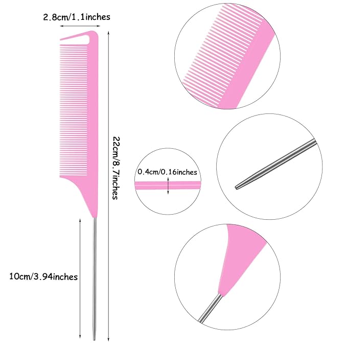 WILLBOND Magnetic Wrist Sewing Pincushion Wrist Magnetic Pin Holder Wristband Pin Cushion Holder with 3 Pcs Stainless Steel Pintail Comb Rat Tail Comb for Hair Clips Hand Sewing(Pink)