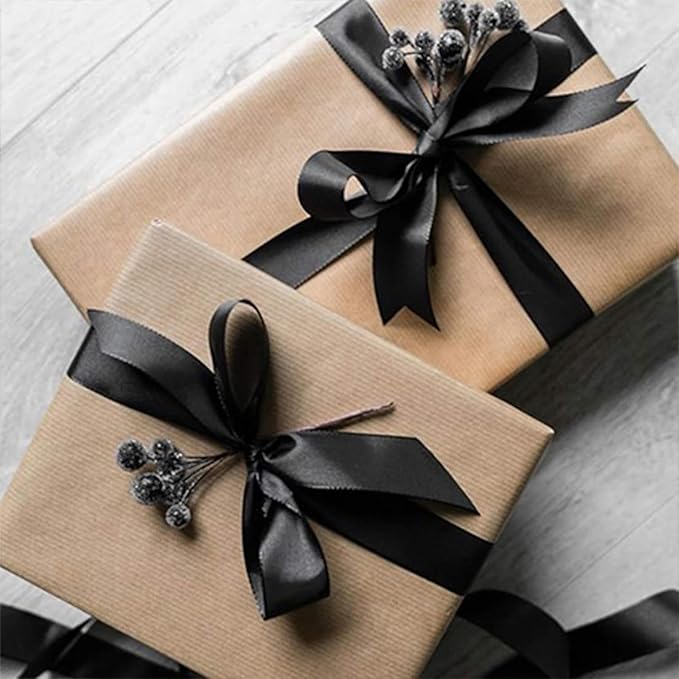 1" x 100 Yards Black Polyester Satin Ribbon Single Faced Bulk Fabric Ribbons for Gift Wrapping, Crafting, Bows Making, Flower Bouquet, Wedding, Home Decor