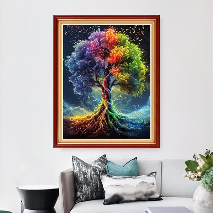 Dimensean Stamped Cross Stitch Kits Full Range of Embroidery Patterns Starter Kits for Beginners Adult or Kids DIY Cross Stitches Needlepoint Kits 11CT- Colorful Tree 16x20 inch