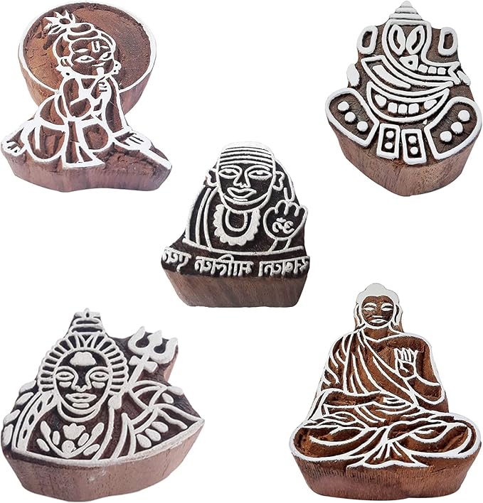 Royal Kraft Religious Wooden Printing Stamps (Set of 5) - DIY Henna Fabric Textile Paper Clay Pottery Blocks Htag2220