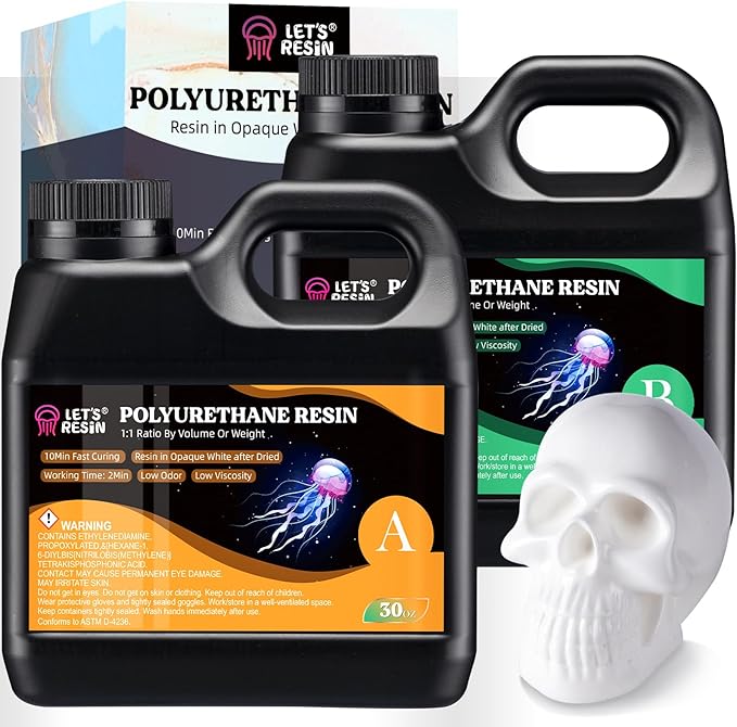 LET'S RESIN Polyurethane Resin, 60oz 2 Part Casting Resin, Fast Cured Resin within 10 Minutes, Ultra Low Viscosity & Low Odor Pourable Liquid Plastic for Casting Models, Prototypes & Other Resin Craft