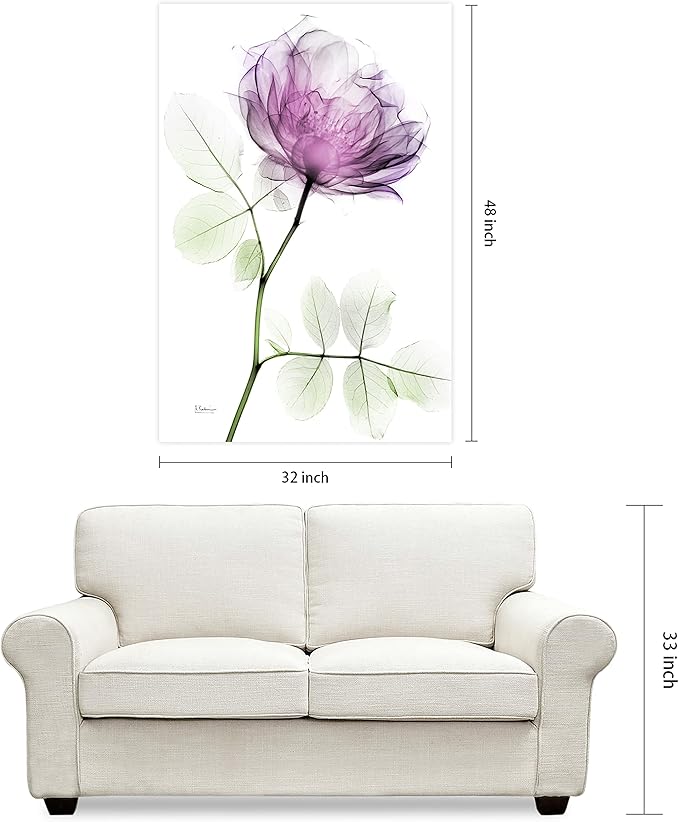 Empire Art Direct FramelessTempered Glass Wall Art, Decorative Art for Wall, X-ray Pink Rose Print, Living Room, Bedroom, Home Office, Ready to Hang, 48" x 32"