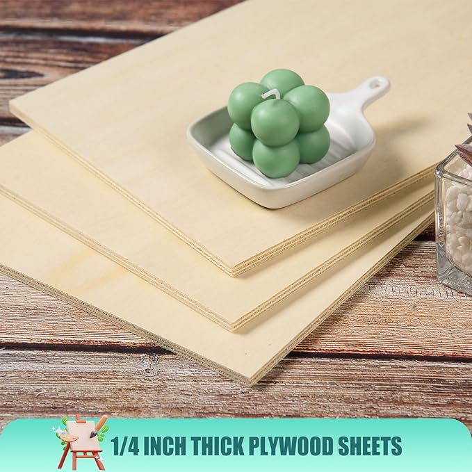 6 Pack 10.7 x 7 x 1/4 Inch-6mm Thick Basswood Sheets for Crafts Unfinished Plywood Sheets Rectangular Wood Panel Boards for DIY Laser Project, Wood Burning, Engraving, Architectural Models, Staining