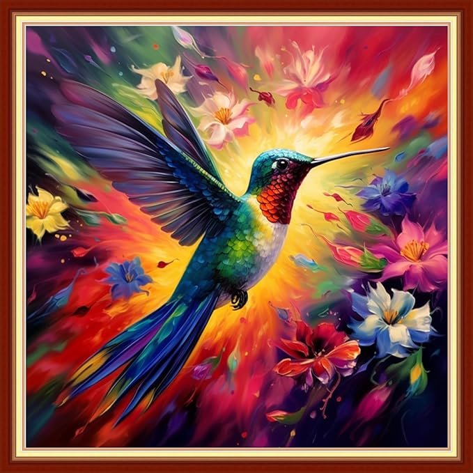 Dimxvean Stamped Cross Stitch Kits,Cross Stitch Kits for Adults Beginners,Embroidery Kits Full Range of Cross Stitch Stamped Kits Needlepoint Kits Cross Stitch Patterns-Hummingbird Flowers 18x18 inch