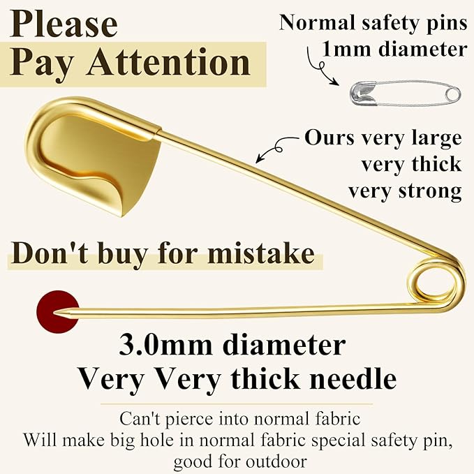 Juexica 5 Pcs 5 Inch Jumbo Stainless Steel Safety Pins Large Heavy Duty Huge Strong Laundry Pins for Upholstery Sewing Quilting Key Rings Craft Outdoor (Gold)