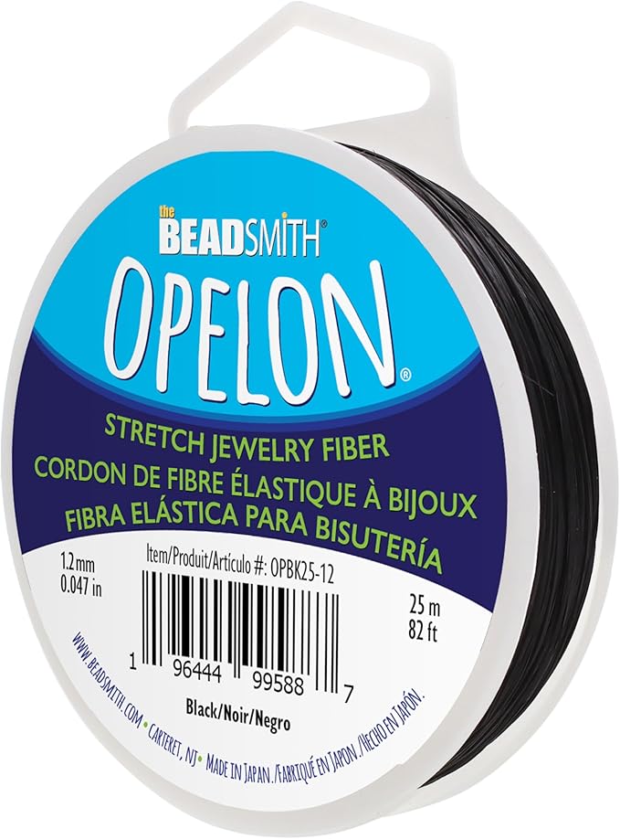 The Beadsmith Opelon Stretch Cord – Elastic Beading Fiber, Black, 1.2 mm Diameter, 25 Meters (82 ft) Spool