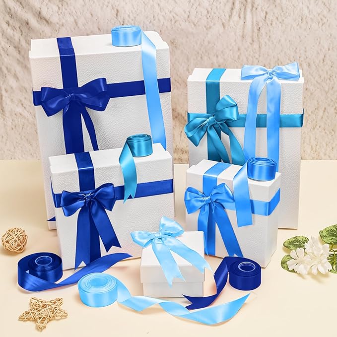 1 Inch Blue Satin Ribbons for Crafts, 6 Rolls Single-Faced Blue Assorted Ribbons for Gift Wrapping Flower Bouquet Wedding Invitations Bridal Shower Hair Bows Garland Party Decor
