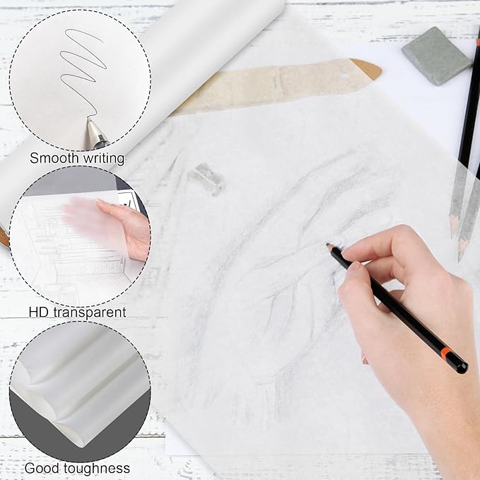 Tracing Paper Roll 12 Inch x 30 Yards White Pattern Paper Translucent Trace Paper for Sewing Drawing Sketching