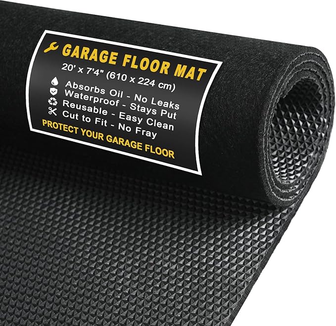 20' x 7'4" Garage Floor Mats - All-Weather Garage Floor Mats for Under Car, Absorbent Oil Spill Mat, Anti-Slip Garage Carpet, Reusable Garage Mats with Waterproof Backing, Garage Car Mat & Floor Mat