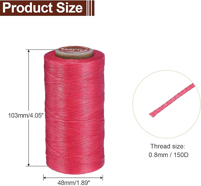 uxcell Flat Leather Sewing Waxed Thread, 270m / 295 Yards Polyester Wax String, 150D Wax Stitching Cord for Leather Crafts, Bookbinding, Bracelets Braided, Rose Red