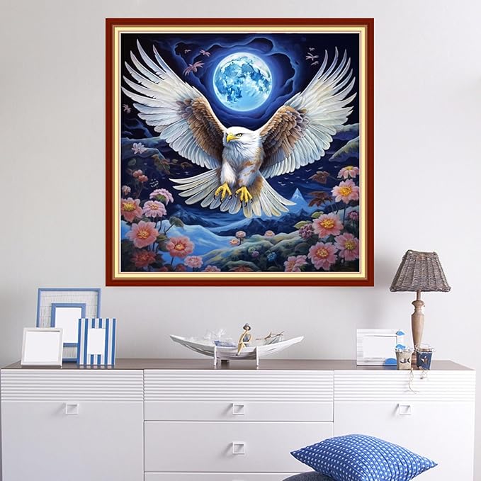 Dooxvey Cross Stitch Kit for Adults Beginners - Stamped Needlepoint Embroidery Kit, 11CT Pattern Moon Owl, 18x18 Inch