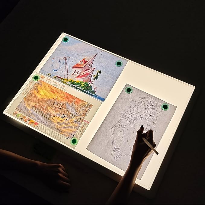 TOHETO Rechargeable Magnetic A2 Light Board 25.2''x18.4'', Large Diamond Painting Light Pad with Side Buttons, 3 Light Colors Light Box for Tracing and Drawing, Dimming LED Light Table for Sketching