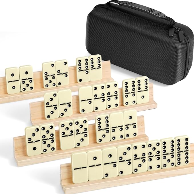 BATURU Double 6 Dominos Set for Adults with 28 Tiles, Durable Dominoes Game Set with 4 Racks and Carry Case, Fun Dominos for Kids, Family Games Night, Travel Games